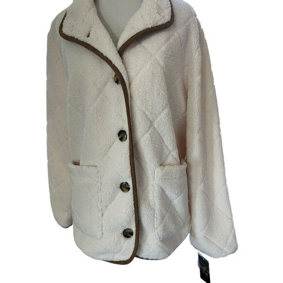 Lauren Ralph Lauren Faux Shearling Coat Lined Button Quilted Jacket Sz L NWT‎ - Picture 1 of 11